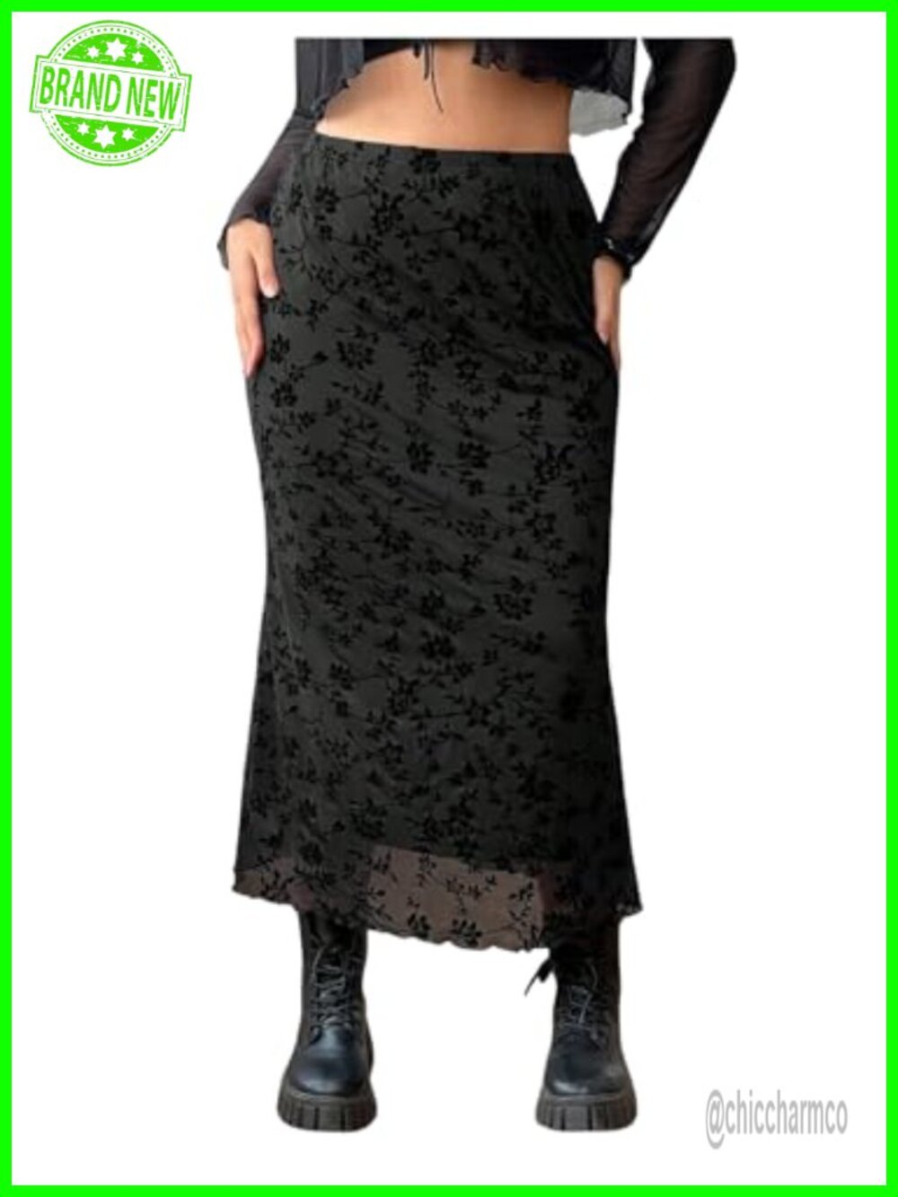 High Waisted Floral Mesh Fishtail Long Skirt Plus Size Y2k